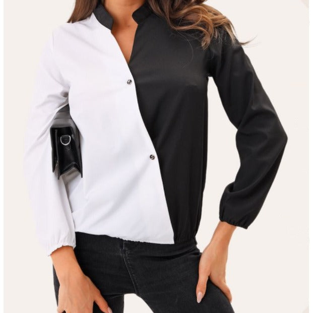 Damen Bluse Asymmetrisch Farbenfroh Trendy - IdealeKleiden