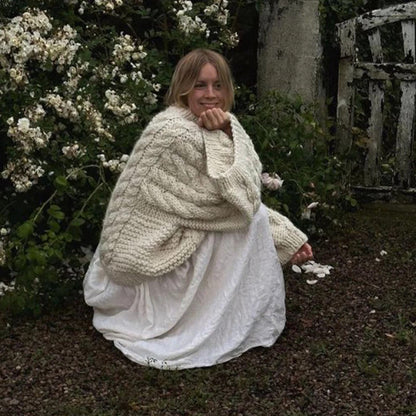 Große Damen Pullover Strick Weich Zopfmuster