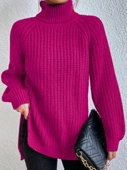 Damen Strickpullover Hochkragen Wabenmuster Eleganz