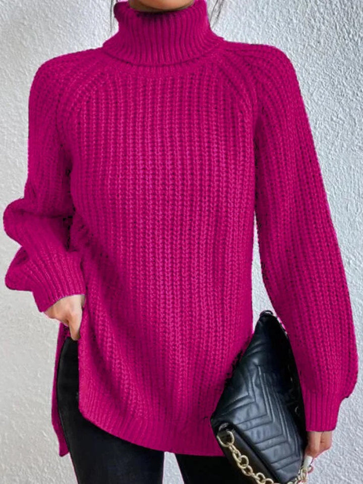 Damen Strickpullover Hochkragen Wabenmuster Eleganz