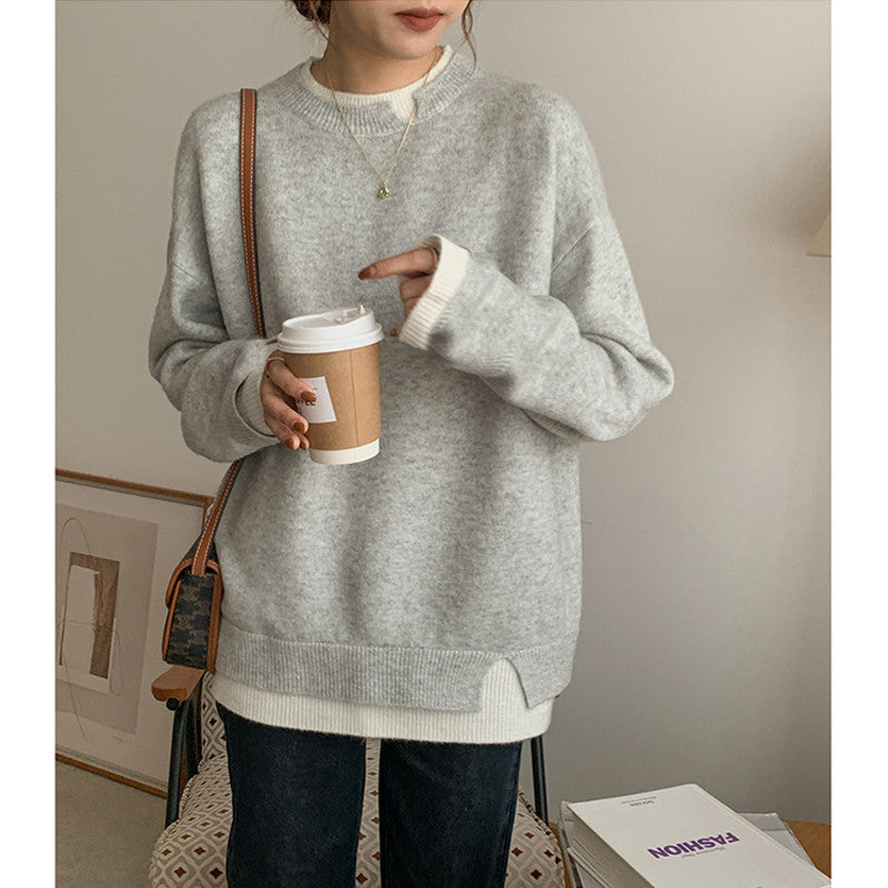 Stylischer Oversized Pullover Grau Weiß - IdealeKleiden