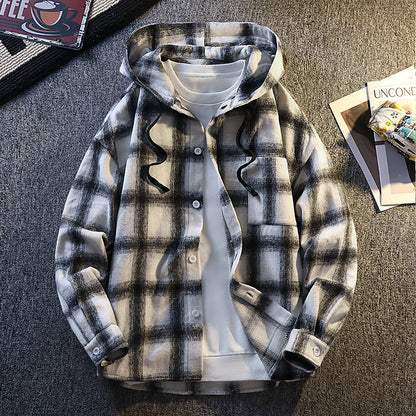 Herren Flanell-Jacke Kariert Kapuze Modern