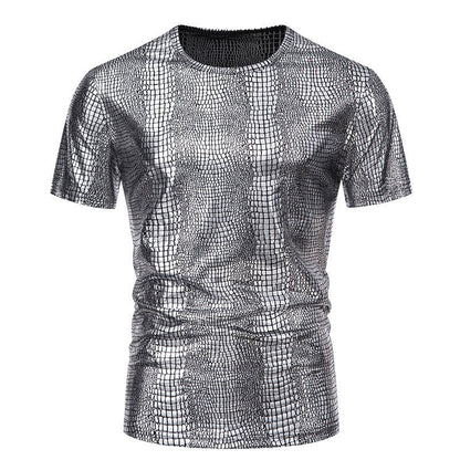 Herren Pullover Schlangen-Leder-Optik Elegant Kurzarm