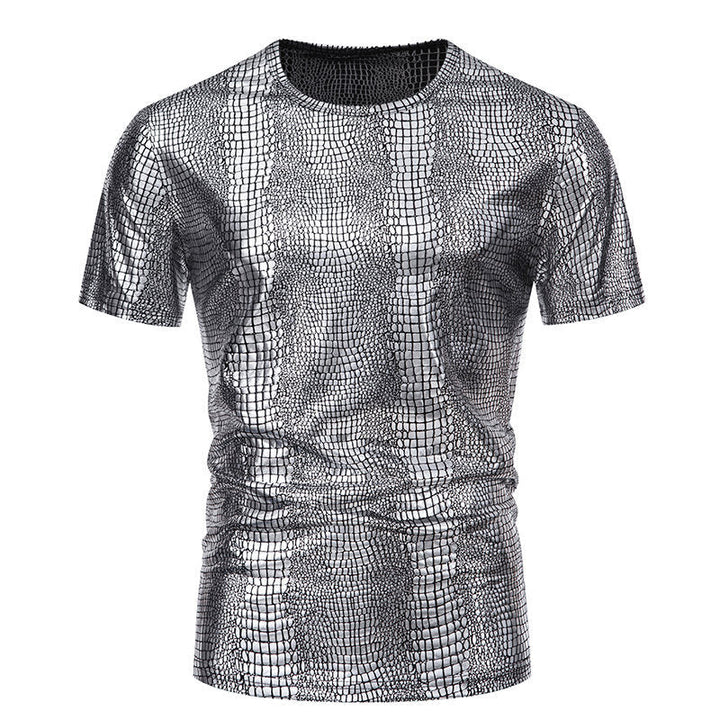 Herren Pullover Schlangen-Leder-Optik Elegant Kurzarm