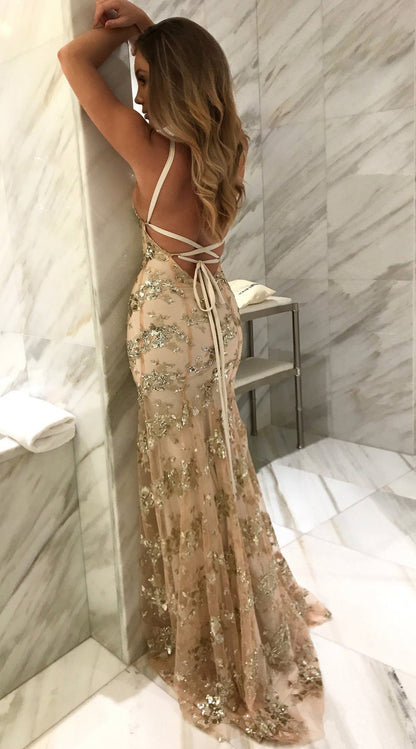 Glitzerndes Abendkleid DamenSexy Rückenausschnitt