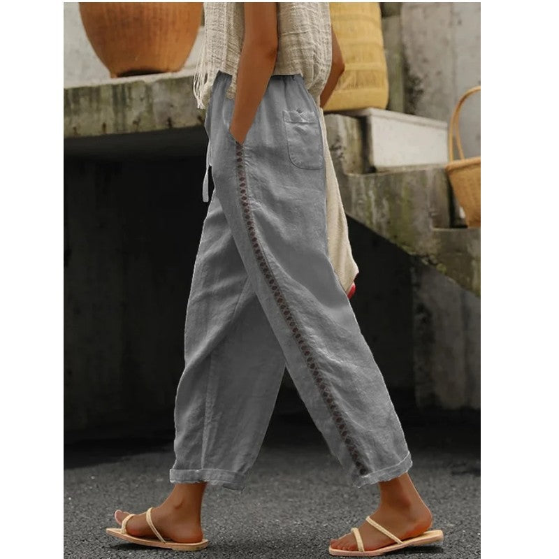 Damen Leinenhose Lässig Spitze Sommerstyle