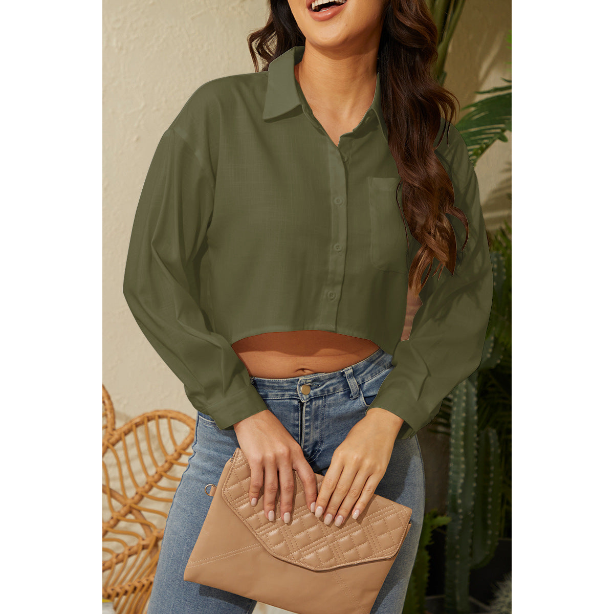 Damen Bluse Elegant Kurz Geschnitten
