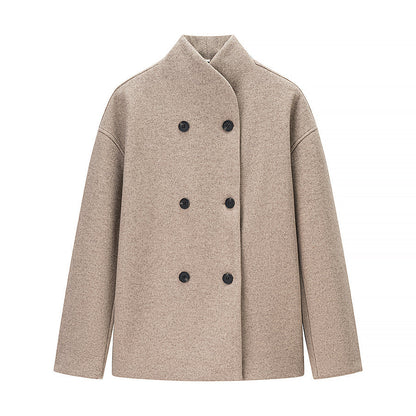 Damen Oversized Wolljacke Modern Stehkragen Elegant