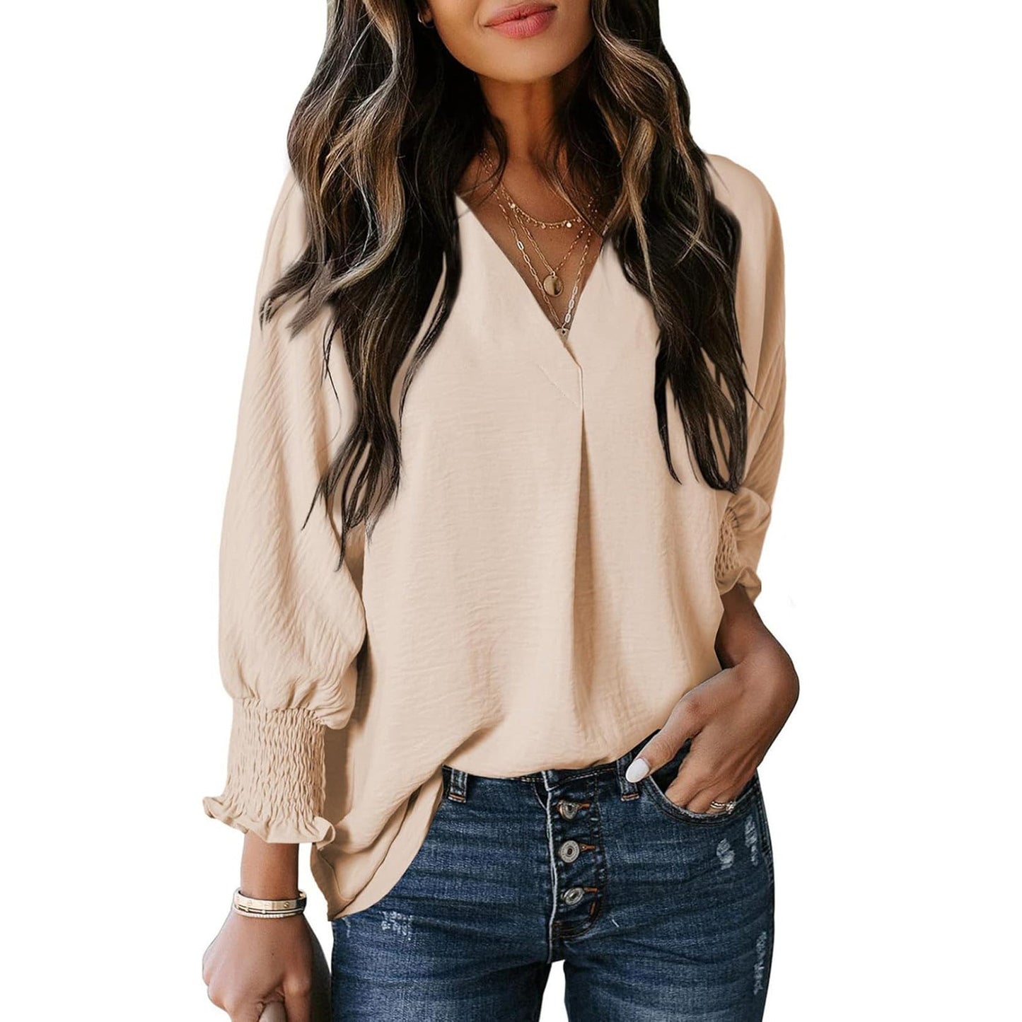 Damen Bluse V-Ausschnitt Rüschendetails Elegant