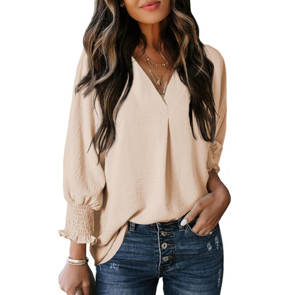 Damen Bluse V-Ausschnitt Rüschendetails Elegant