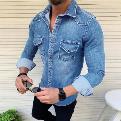 Herren Jeanshemd Modern Slim Fit Brusttaschen