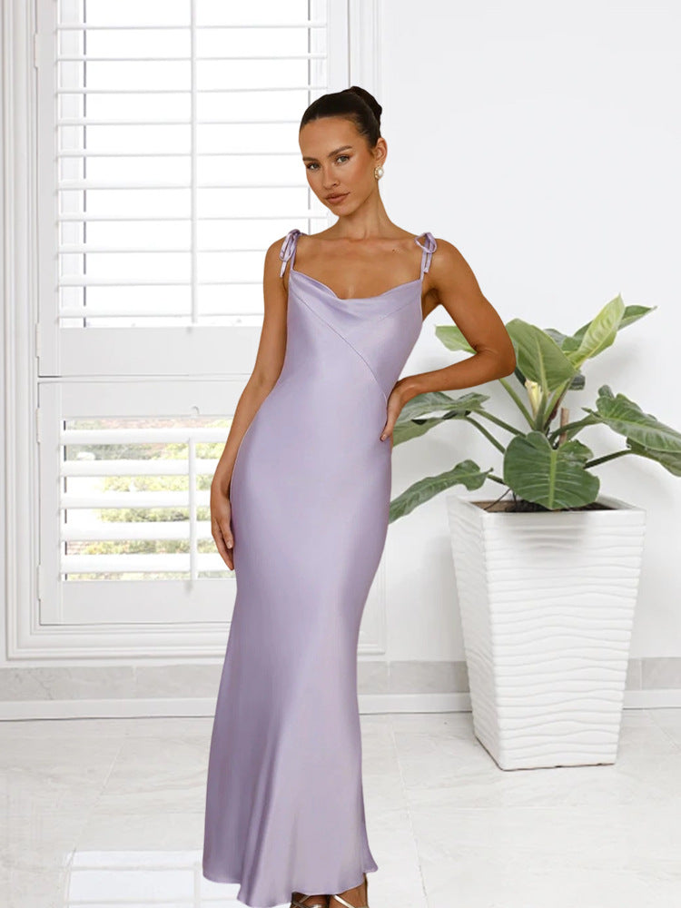Damen Satinkleid Elegant Lang Maxi-Schnitt