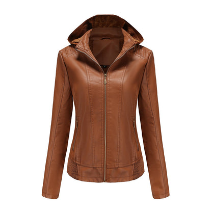Damen Lederjacke Elegant Schnitt Mit Hochkragen