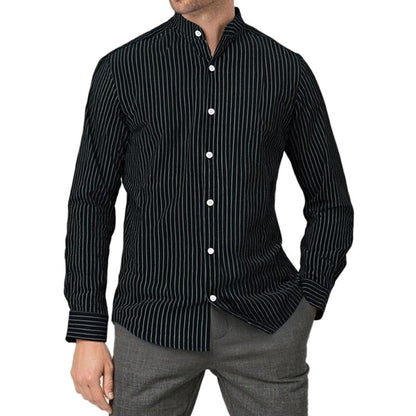 Herren Hemd Modern Streifen Stehkragen Eleganz
