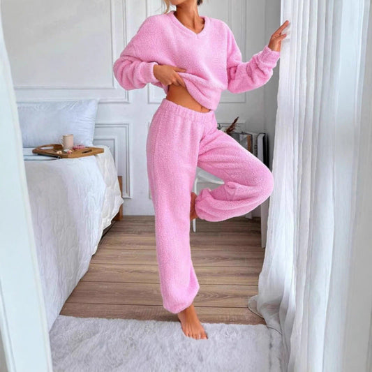 Damen Fleece Lounge Set Weich Elastisch Bequem - IdealeKleiden