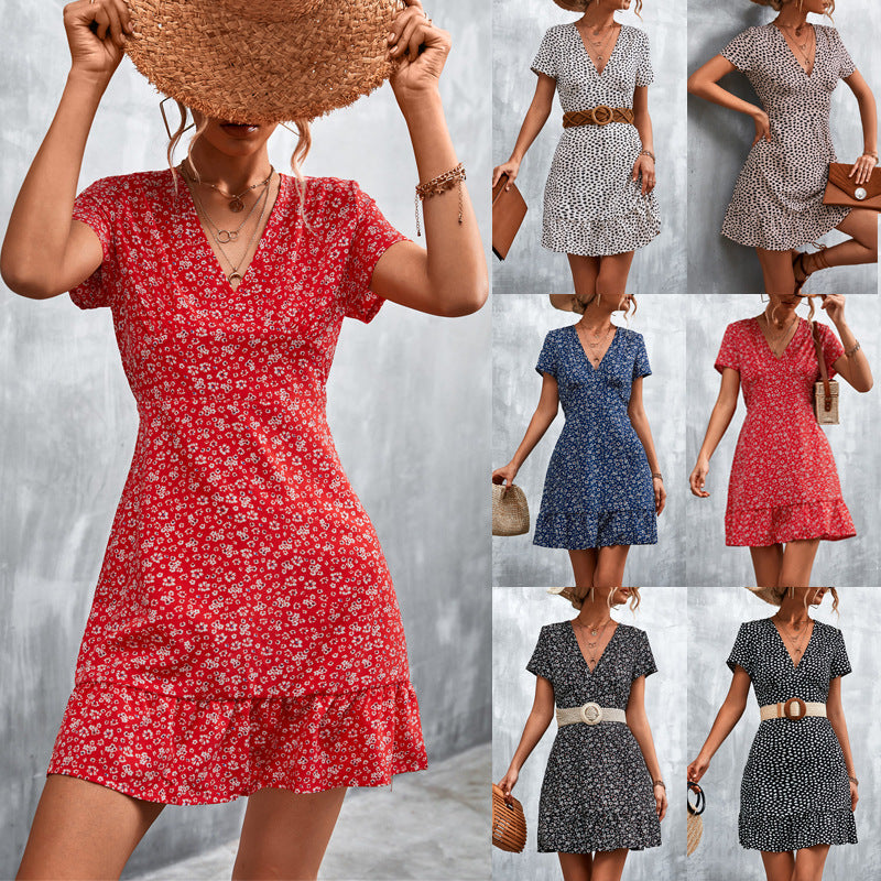 Sommerkleid Damen Kurz Floral Elegant - IdealeKleiden