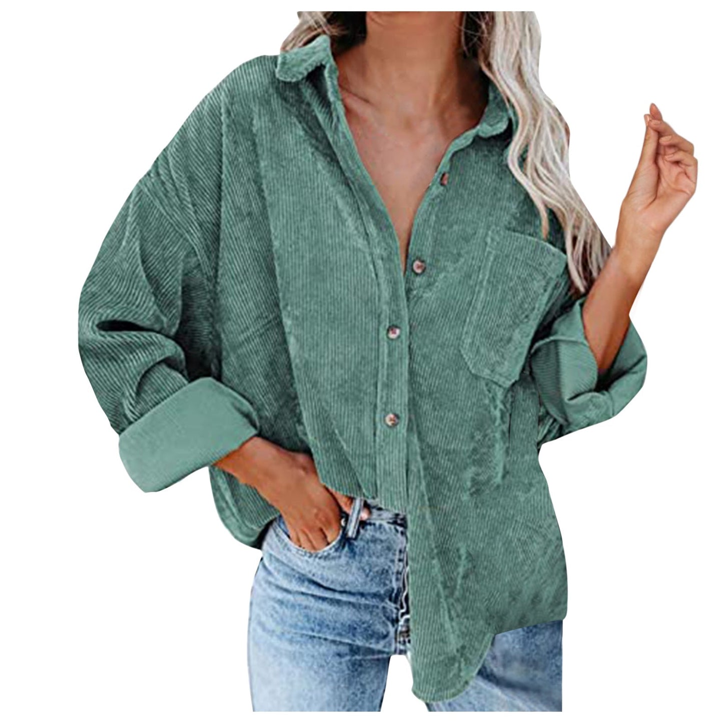 Damen Oversized Kordbluse Bequem Elegant