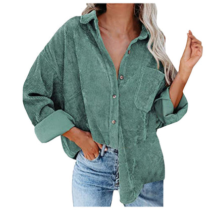 Damen Oversized Kordbluse Bequem Elegant