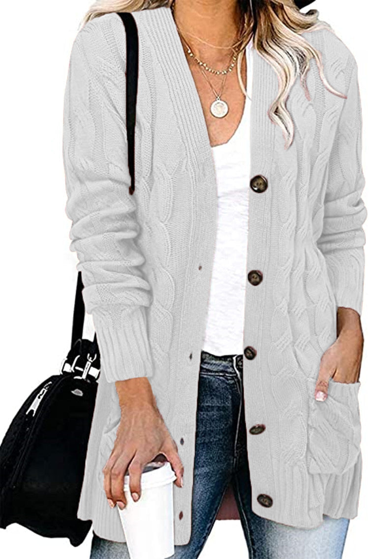 Damen Strickjacke Zopfmuster Mit Taschen