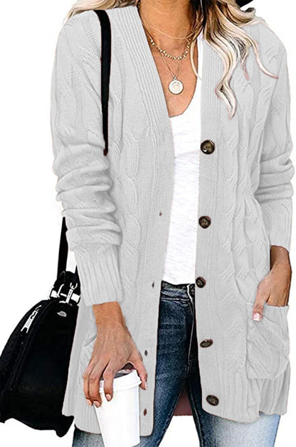 Damen Strickjacke Zopfmuster Mit Taschen