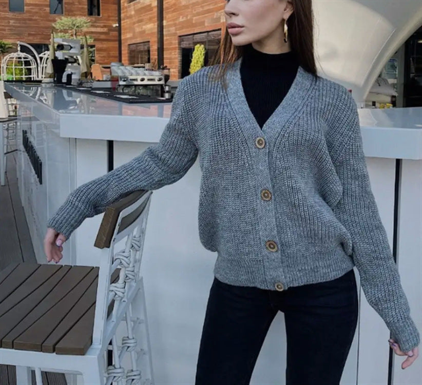 Damen Cardigan Grobstrick Modern Knöpfe