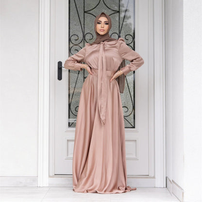 Elegantes Damen Maxikleid mit weiten Ärmeln und schmalen Taillengürtel - IdealeKleiden