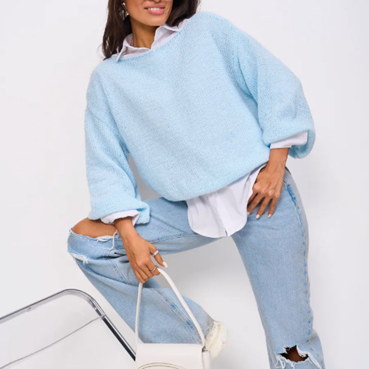 Damen Weicher Off-Shoulder Pullover Trendig Übergröße