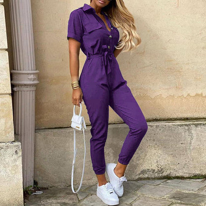 Damen Jumpsuit Elegant Tailliert Knopfleiste