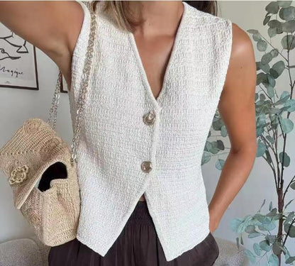 Damen Sommerweste Elegant Schnitt Dekorative Knöpfe