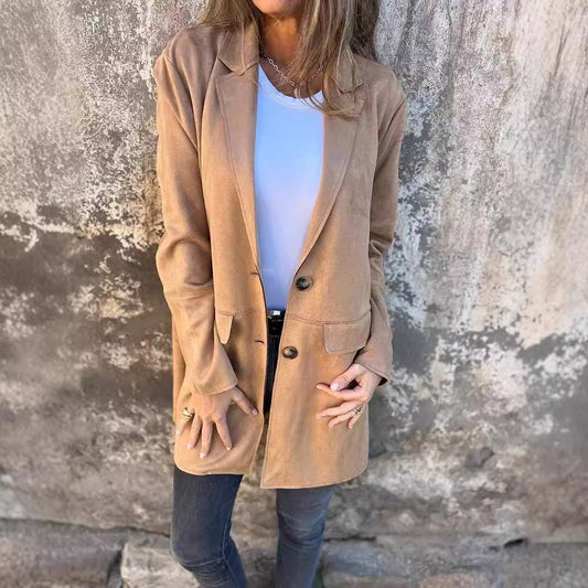Damen Suede Blazer Elegant Bequem - IdealeKleiden