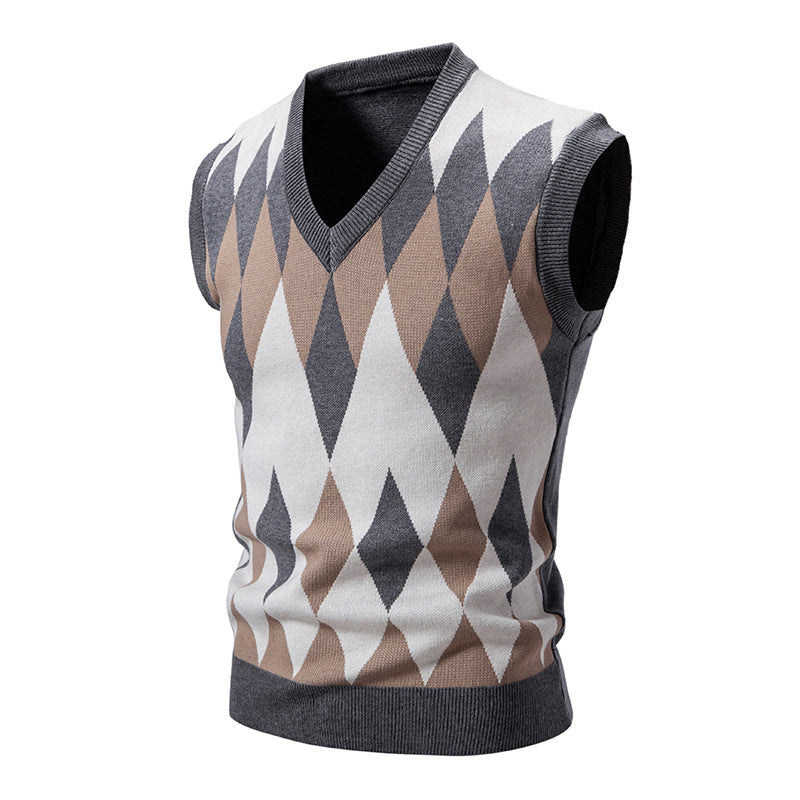 Herren Strickpullover Ärmellos Elegant Diamant Muster