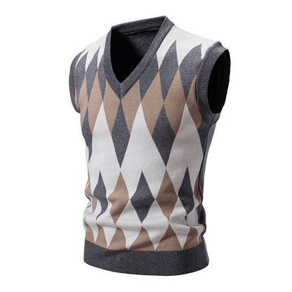 Herren Strickpullover Ärmellos Elegant Diamant Muster