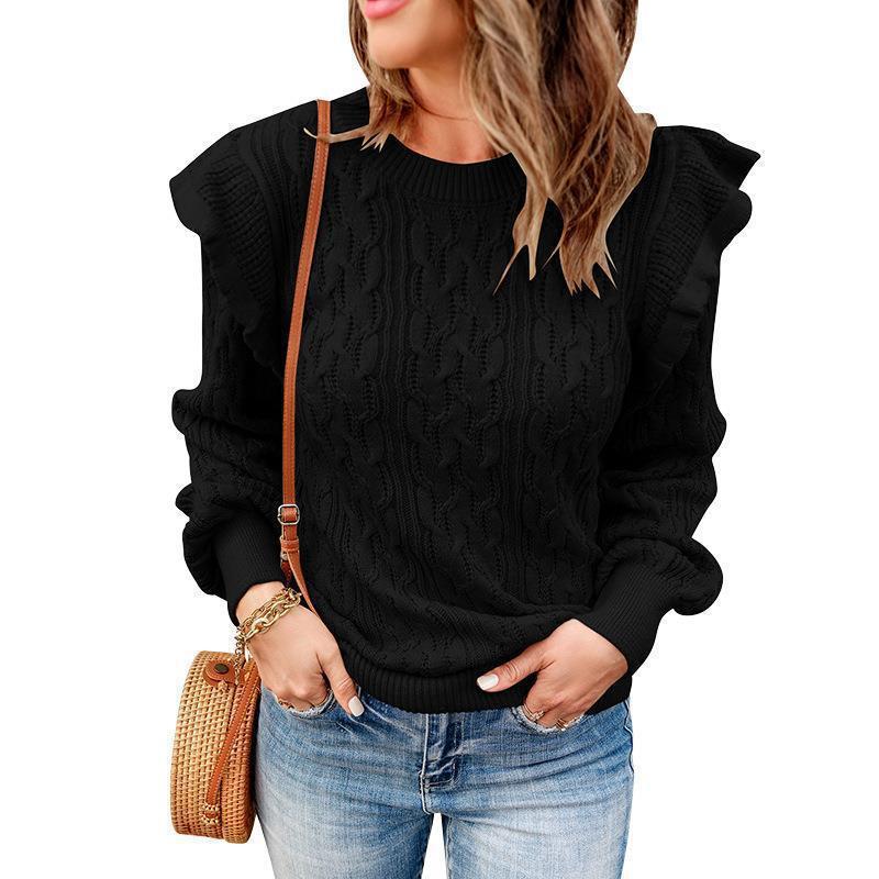 Damen Pullover Strick Zopf Muster Elegант