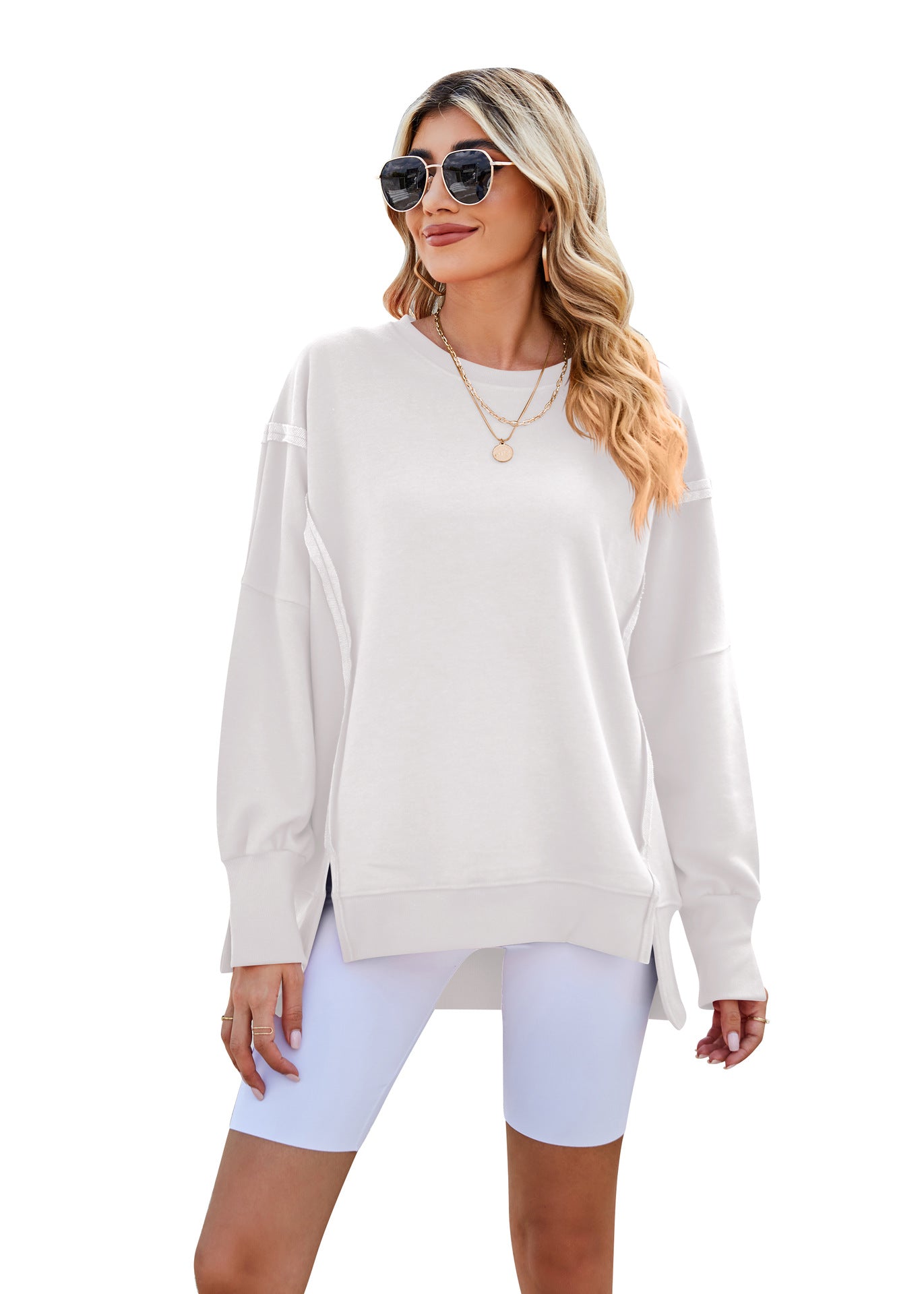 Damen Oversized Pullover Bequem Lässig Weite Ärmel