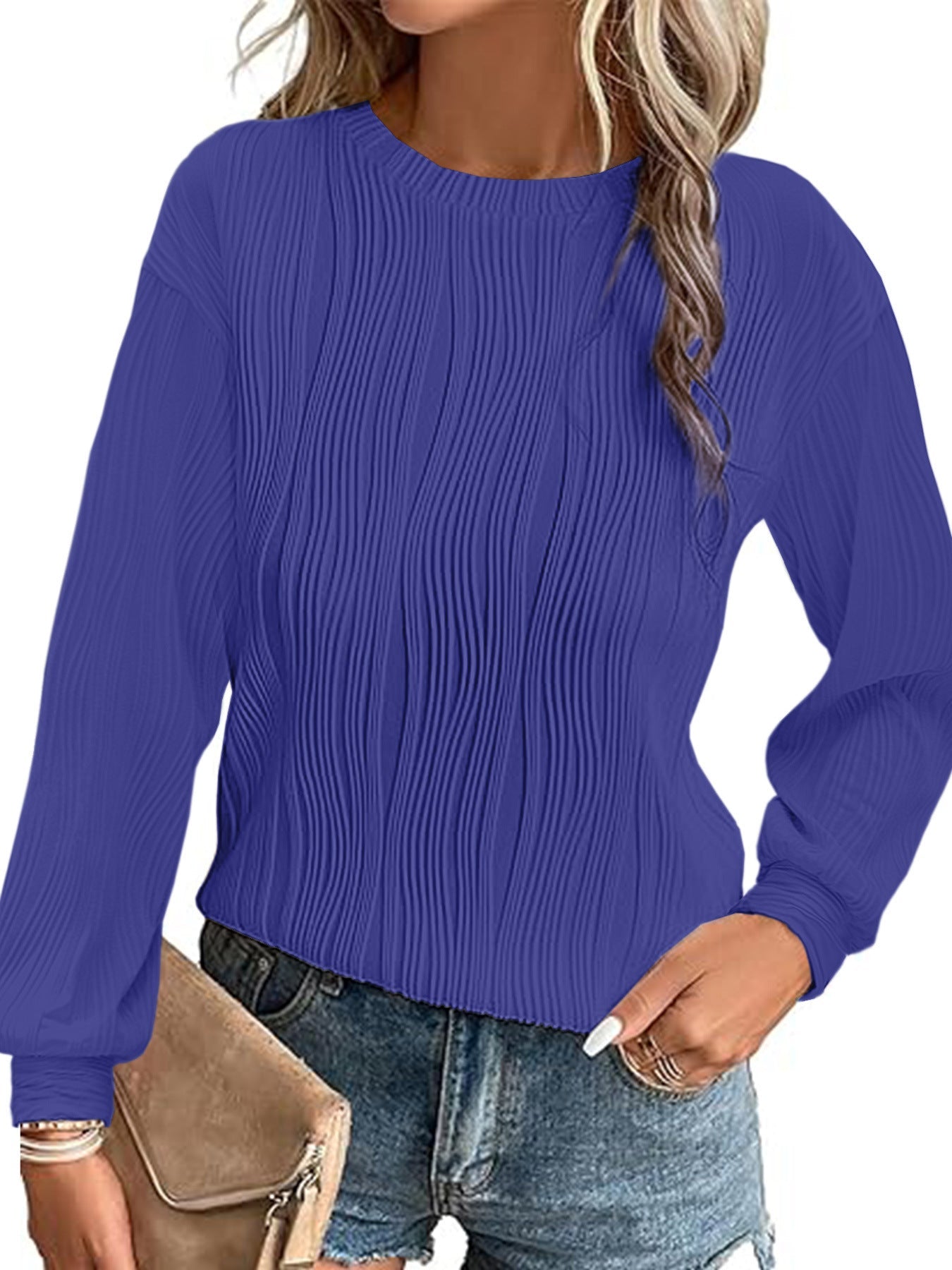 Damen Plisseepullover Langarm Elegant