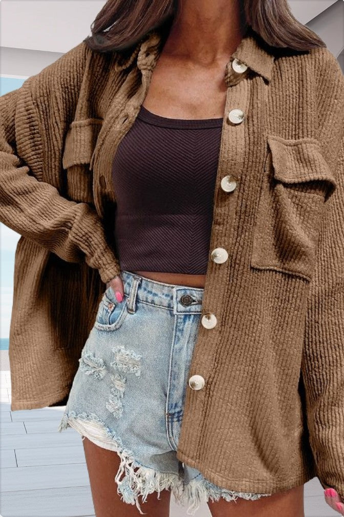 Damen Oversized Bluse Mit Taschen Und Strukturiertem Design