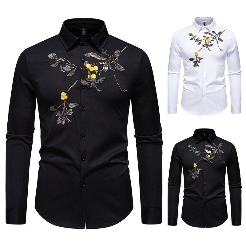 Herren Hemd Elegant Bestickt Langarm - IdealeKleiden