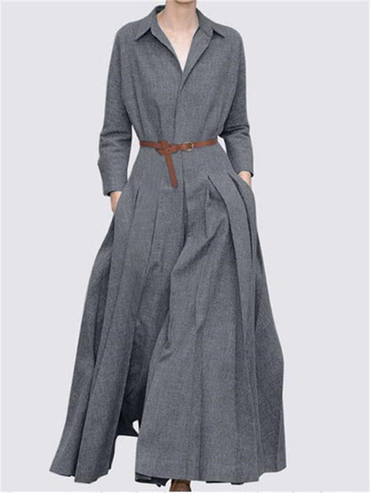 Damen Maxikleid Elegant Falten Gürtel - IdealeKleiden