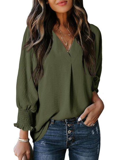 Damen Bluse V-Ausschnitt Rüschendetails Elegant