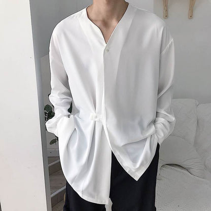 Herren Langarmshirt Elegant mit Stehkragen und Taschen - IdealeKleiden