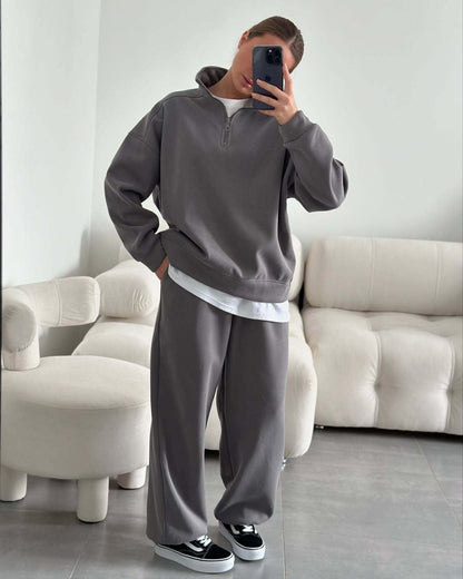 Damen Fleece Jogginganzug Stehkragen Reißverschluss