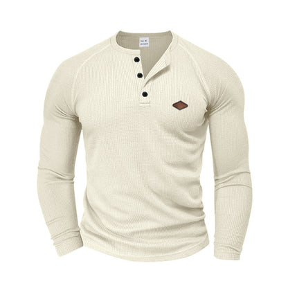 Herren Langarmshirt Strukturiert Modern Knopf Design