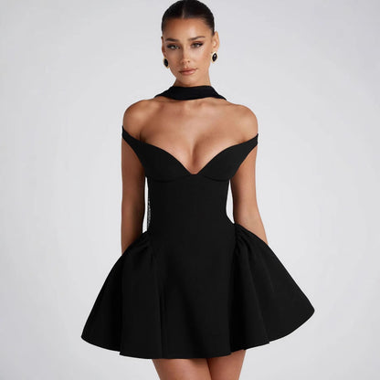 Elegantes Damen Cocktailkleid Schulterfrei Raffiniert - IdealeKleiden
