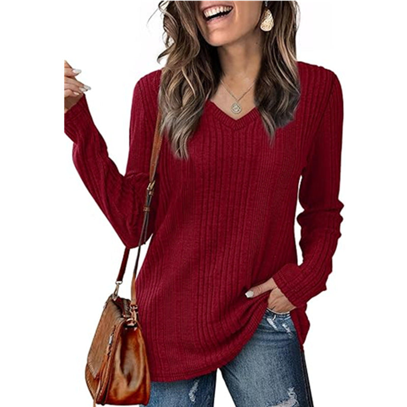 Damen Pullover V-Ausschnitt Strick Design