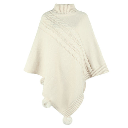 Damen Poncho Modern Zopfmuster Hochkragen