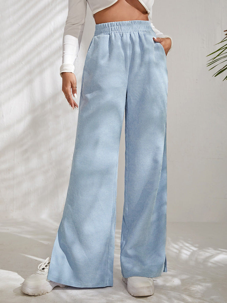 Damen Cordhose Weite Bein mit Schlitzen Elastisch