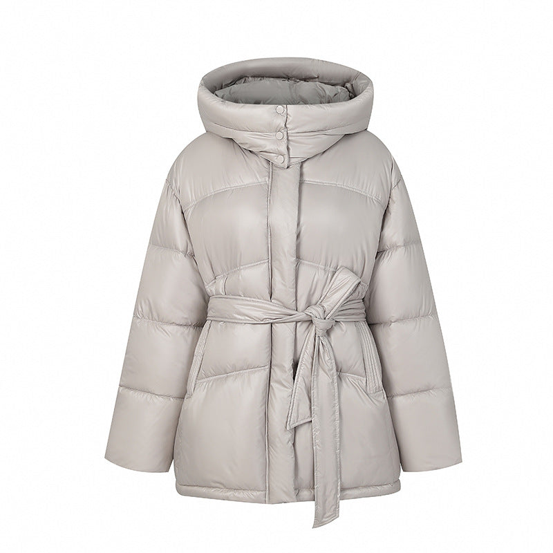 Damen Wintermantel Elegant Wattiert mit Gürtel und Kapuze