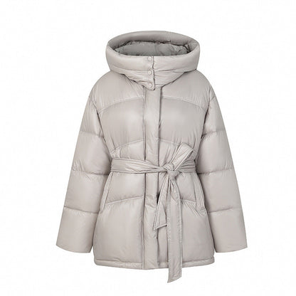 Damen Wintermantel Elegant Wattiert mit Gürtel und Kapuze