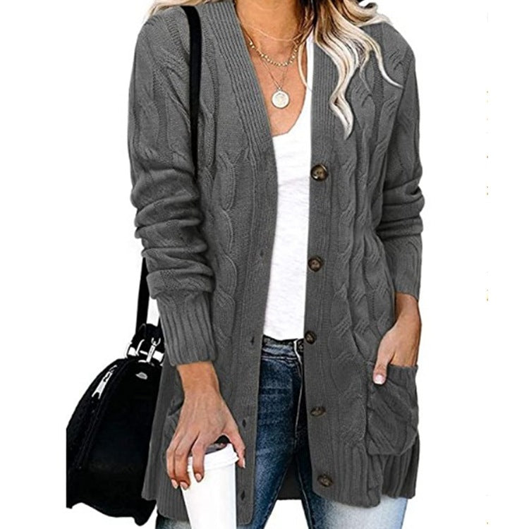 Damen Strickjacke Zopfmuster Mit Taschen