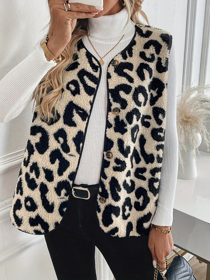 Damen Leopardenweste Futterjacke Trendig Modern